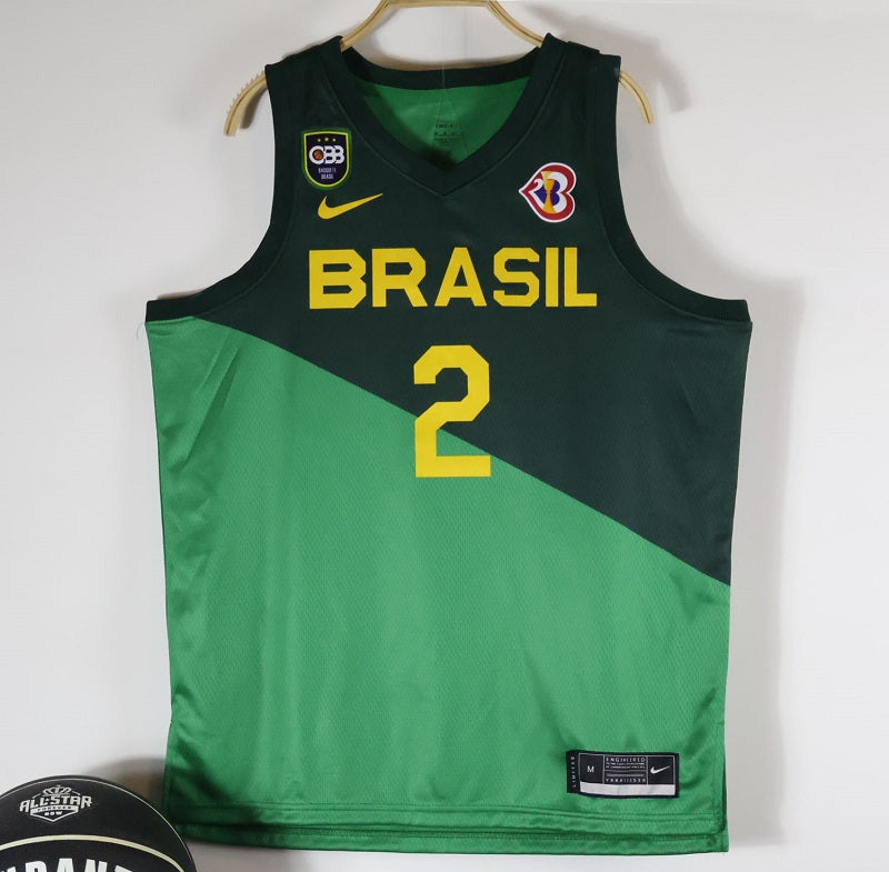 Regata Seleção Brasileira Basquete + Patch CBB e Copa do Mundo 2023 Verde