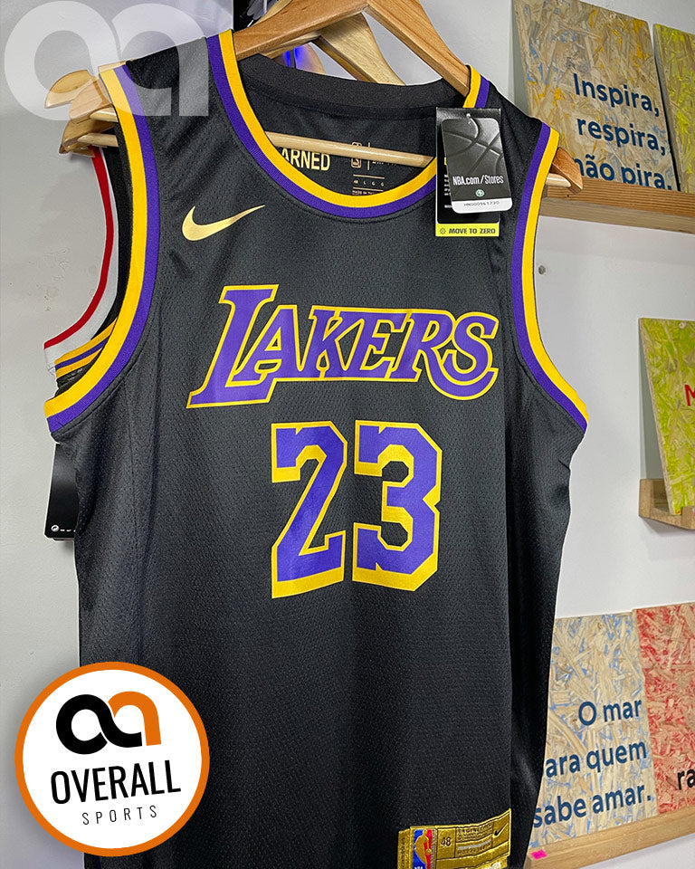 Regata NBA Los Angeles Lakers Earned 20/21 LeBron James 23 Preta e Dourada