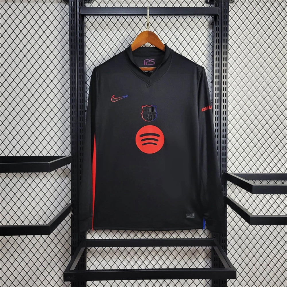 Camisa Barcelona Manga Longa Away 2024/25 - Nike Torcedor Masculina - Preta/Vermelha