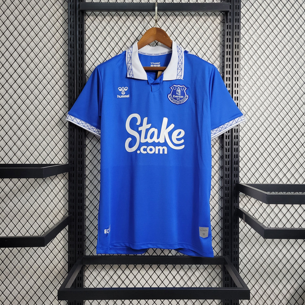 Camisa Everton Home 2023/24 - Hummel Torcedor Masculina - Azul/Branca