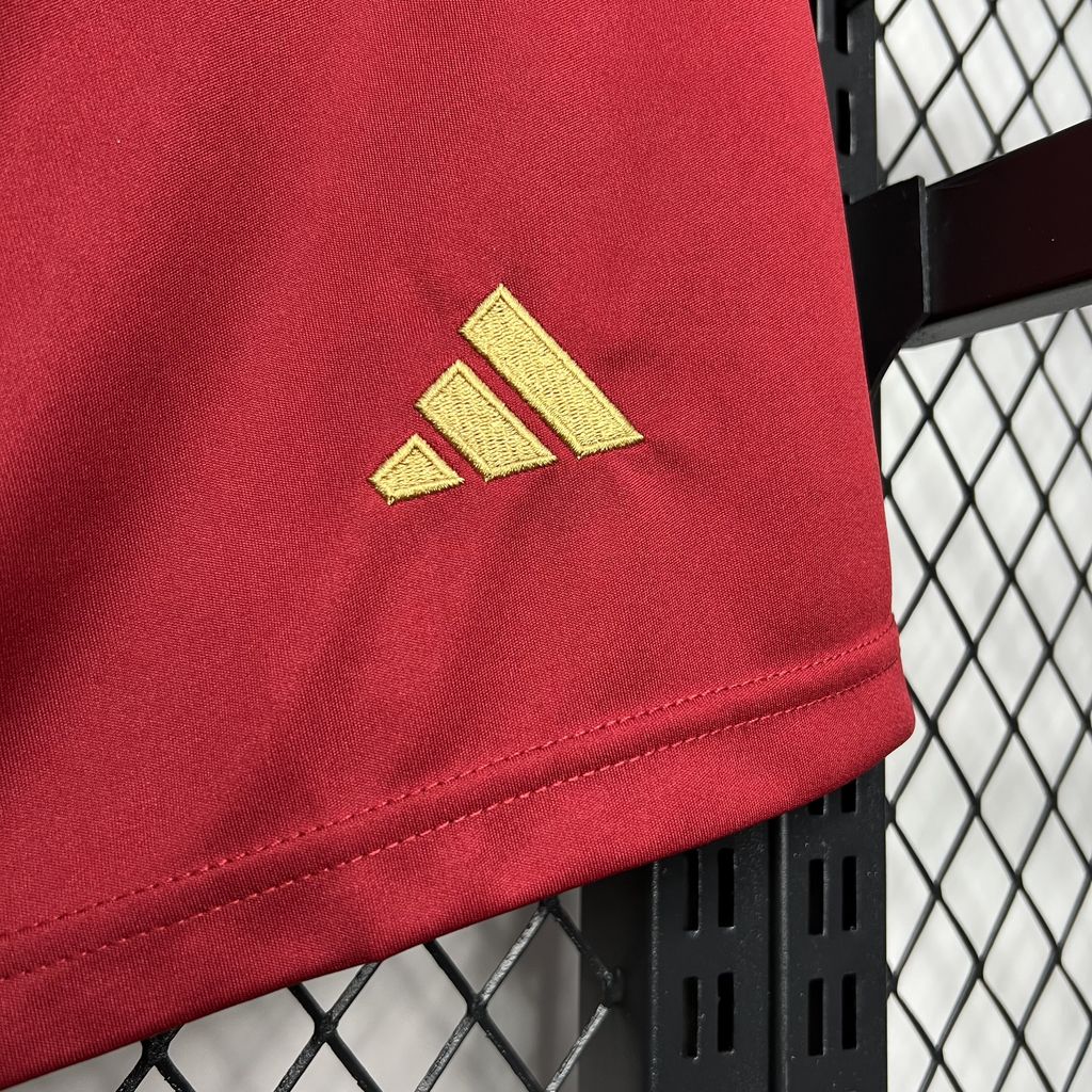 Shorts Roma Home 2024/25 - Adidas Torcedor Masculina - Bordo/Dourada