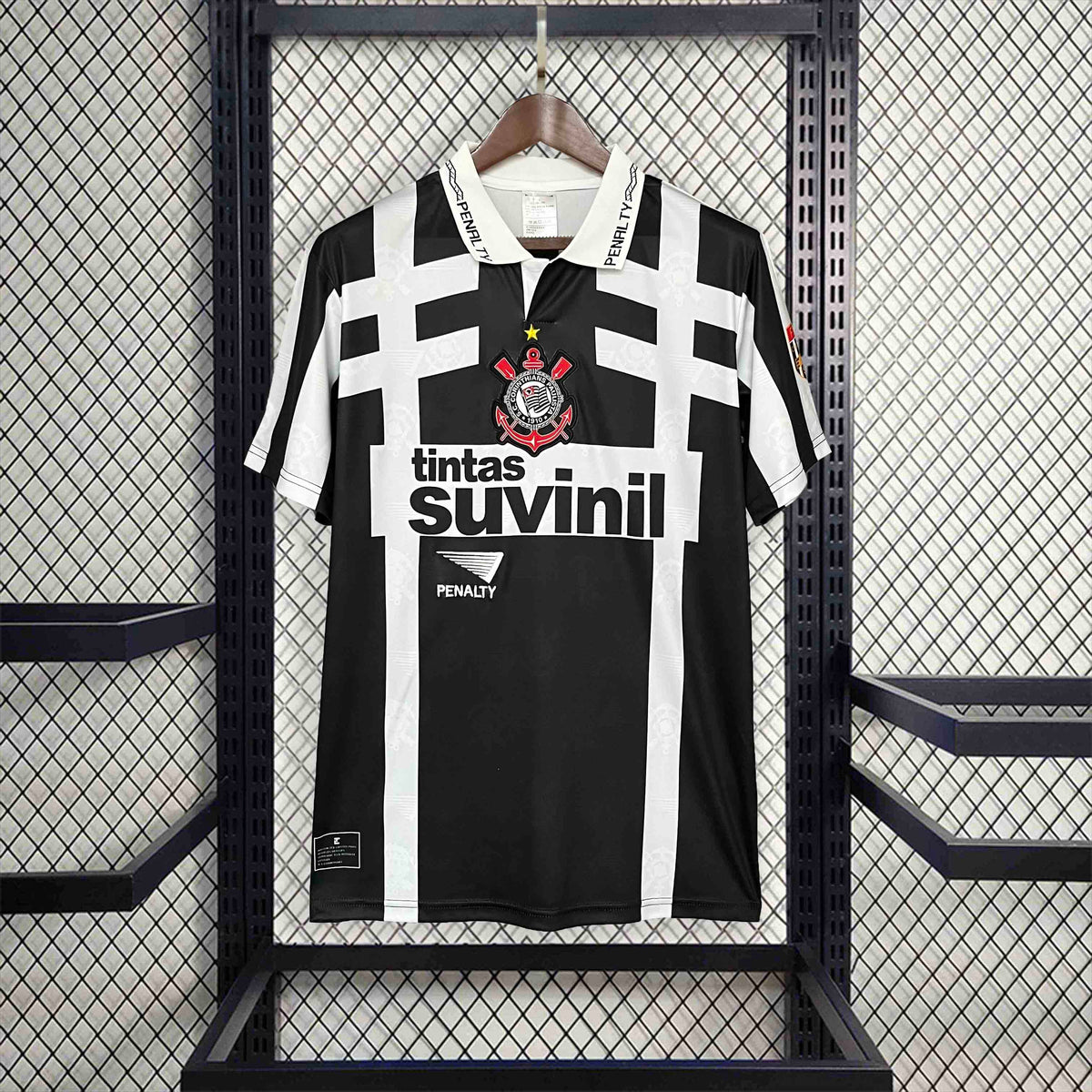 Camisa Corinthians Away 1995/96 - Penalty Retrô Masculina - Preta/Branca