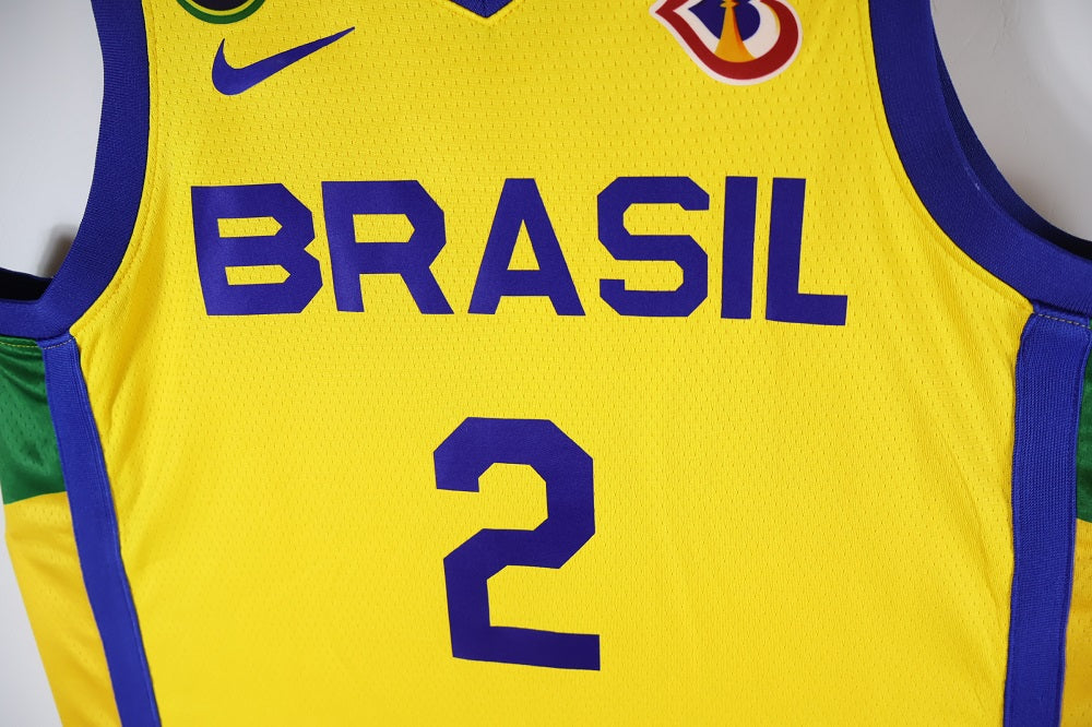 Regata Seleção Brasileira Basquete + Patch CBB e Copa do Mundo 2023 Amarela