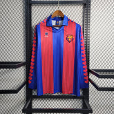 Camisa Barcelona Manga Longa Home 1992 - Meyba Retrô Masculina - Vermelha/Azul