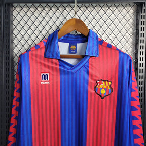 Camisa Barcelona Manga Longa Home 1992 - Meyba Retrô Masculina - Vermelha/Azul