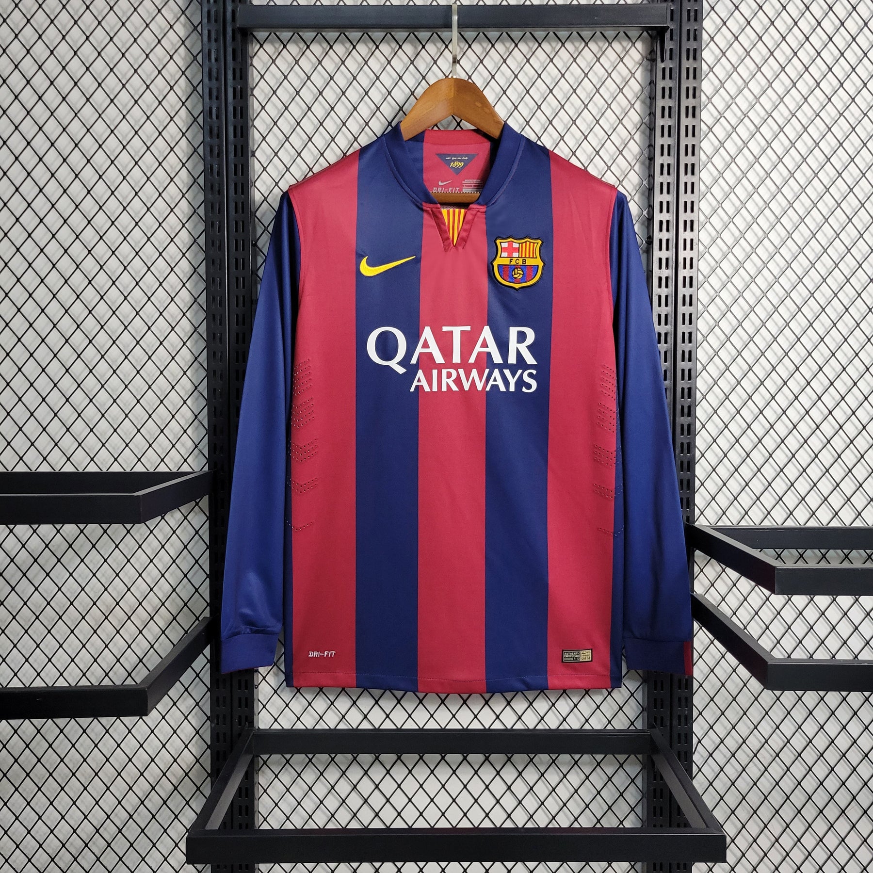 Camisa Barcelona Manga Longa 2014/15 - Nike Retrô Masculina - Vermelha/Azul