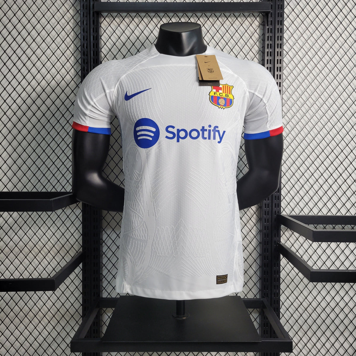 Camisa Barcelona Away 2023/24 - Nike Jogador Masculina - Branca/Azul