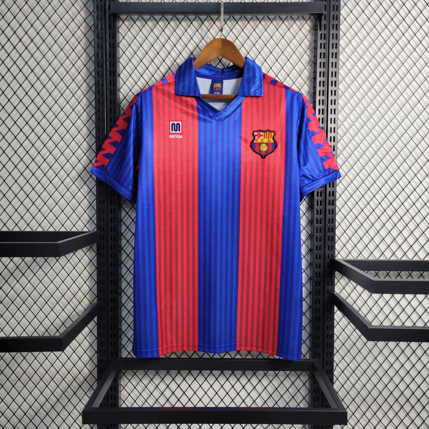 Camisa Barcelona Home 1992 - Meyba Retrô Masculina - Vermelha/Azul